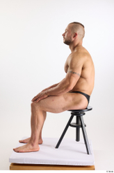 Whole Body Man White Underwear Muscular Sitting Studio photo references